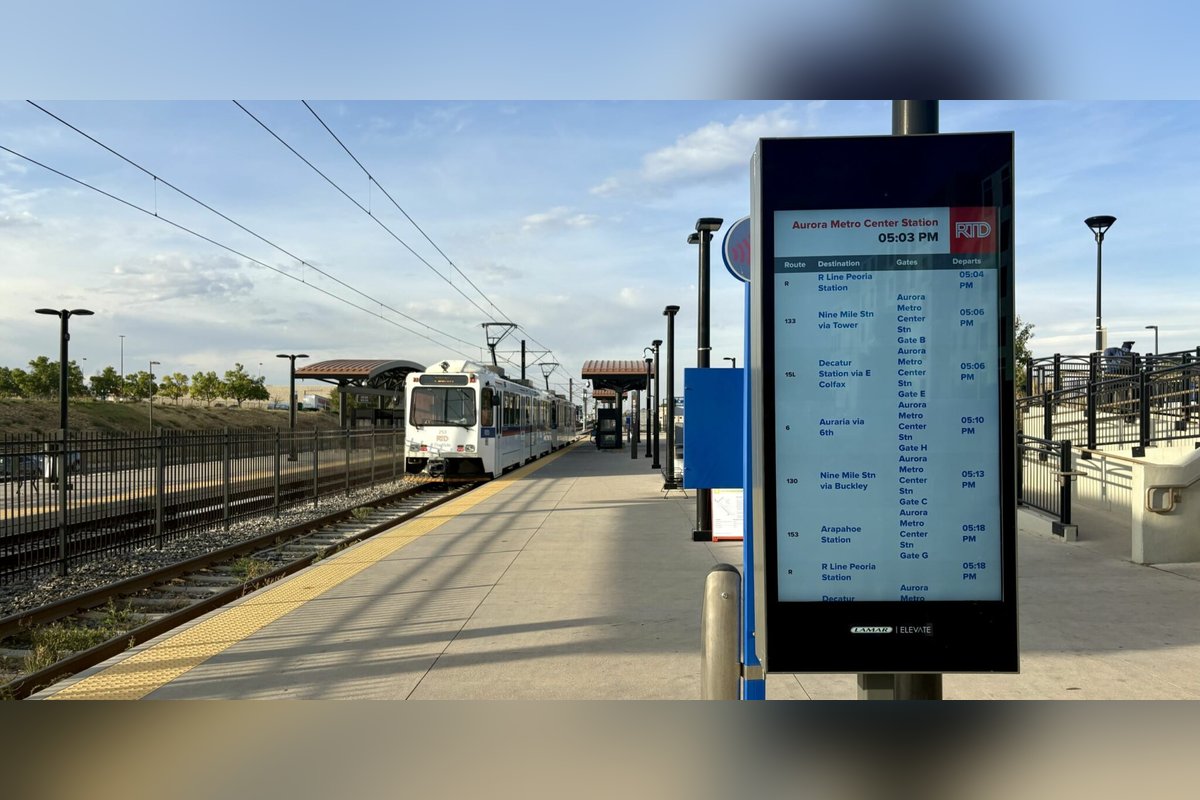 VP55 and VP75 displays at a Denver rail station